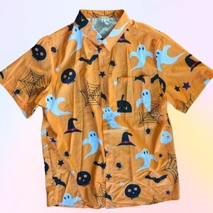 Cute Unisex Button-Up Orange Halloween shirt, size men's large
